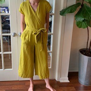 Linen TORINO Maxi Jumpsuit in 'Greenish Mustard'